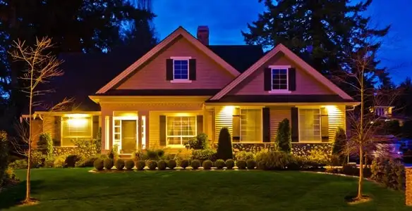 security light installation services illuminating a residential exterior at night in San Diego, CA